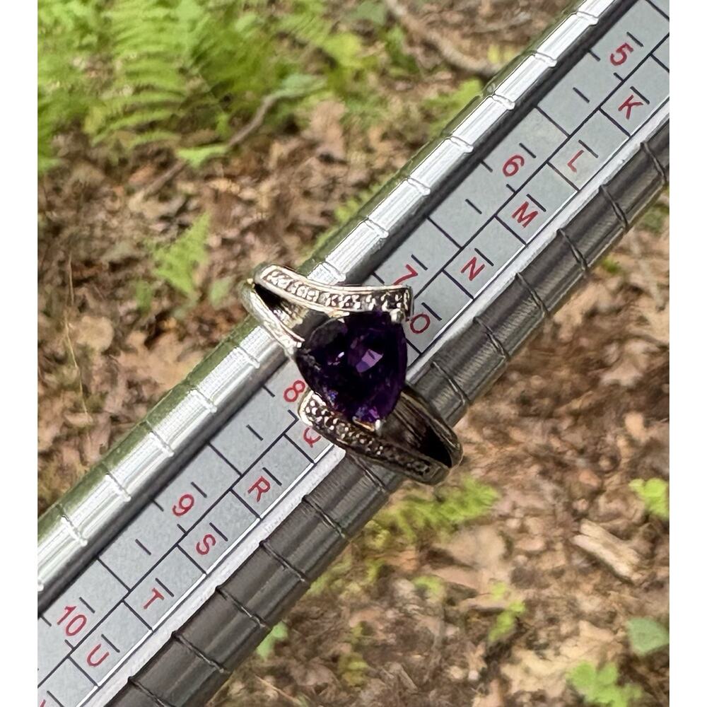 Vintage Estate Amethyst And Diamond Accent On 925 Sterling Silver